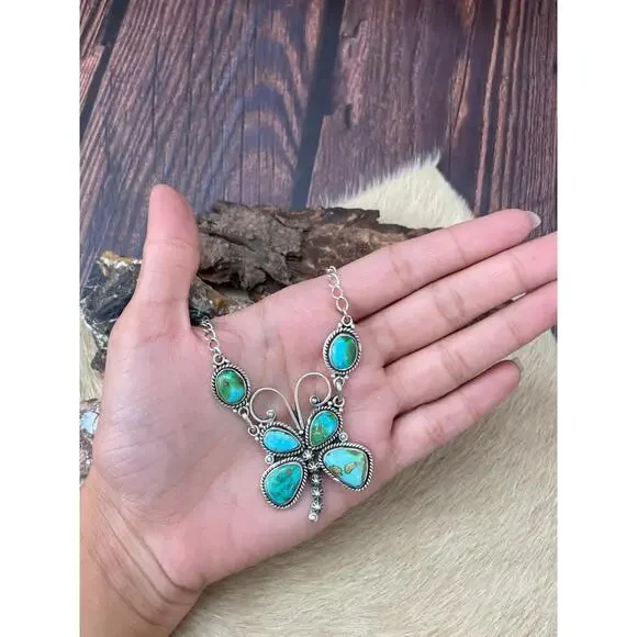 Handmade Sterling Silver Sonoran Mountain Turquoise Butterfly Necklace Signed